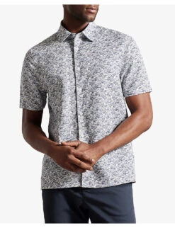 Ted Baker Laghy Short-sleeve Regular-fit Woven-blend Shirt -AllSain Clothing Shop R04172737 LTBLUE ALT02