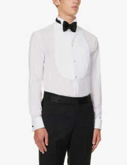 Giorgio Armani Contrast-piqué Bib Regular-fit Cotton-poplin Tuxedo Shirt -AllSain Clothing Shop R04173382 WHITE ALT02