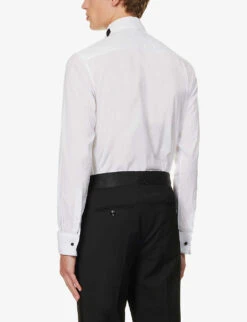 Giorgio Armani Contrast-piqué Bib Regular-fit Cotton-poplin Tuxedo Shirt -AllSain Clothing Shop R04173382 WHITE ALT03
