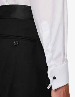 Giorgio Armani Contrast-piqué Bib Regular-fit Cotton-poplin Tuxedo Shirt -AllSain Clothing Shop R04173382 WHITE ALT05