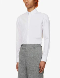 Giorgio Armani Pleated-cuff Pearlescent-button Regular-fit Cotton-poplin Shirt -AllSain Clothing Shop R04173392 WHITE ALT02