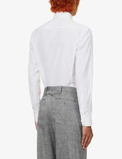Giorgio Armani Pleated-cuff Pearlescent-button Regular-fit Cotton-poplin Shirt -AllSain Clothing Shop R04173392 WHITE ALT03