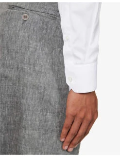 Giorgio Armani Pleated-cuff Pearlescent-button Regular-fit Cotton-poplin Shirt -AllSain Clothing Shop R04173392 WHITE ALT04