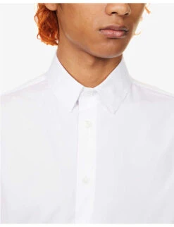 Giorgio Armani Pleated-cuff Pearlescent-button Regular-fit Cotton-poplin Shirt -AllSain Clothing Shop R04173392 WHITE ALT05