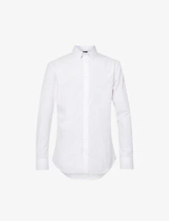 Giorgio Armani Pleated-cuff Pearlescent-button Regular-fit Cotton-poplin Shirt
