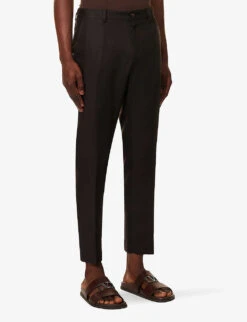Dolce & Gabbana Pressed-crease Straight-leg Mid-rise Linen Trousers 8 Dolce & Gabbana Pressed-crease Straight-leg Mid-rise Linen Trousers -AllSain Clothing Shop R04174026 BROWN ALT02