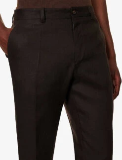 Dolce & Gabbana Pressed-crease Straight-leg Mid-rise Linen Trousers 10 Dolce & Gabbana Pressed-crease Straight-leg Mid-rise Linen Trousers -AllSain Clothing Shop R04174026 BROWN ALT04