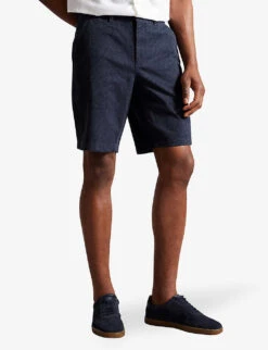 Ted Baker Pinna Leaf-print Recycled Stretch-cotton Shorts -AllSain Clothing Shop R04174558 NAVY ALT02