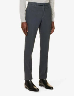 Belt-looped Brand-plaque Straight-leg Slim-fit Stretch-woven Trousers -AllSain Clothing Shop R04179735 DARKGREY ALT02
