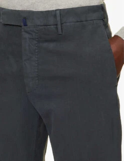 Belt-looped Brand-plaque Straight-leg Slim-fit Stretch-woven Trousers -AllSain Clothing Shop R04179735 DARKGREY ALT04