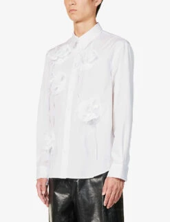 Simone Rocha Turbo Rose Ruffle-embellished Cotton-poplin Shirt -AllSain Clothing Shop R04180774 WHITE ALT02