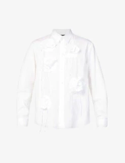 Simone Rocha Turbo Rose Ruffle-embellished Cotton-poplin Shirt