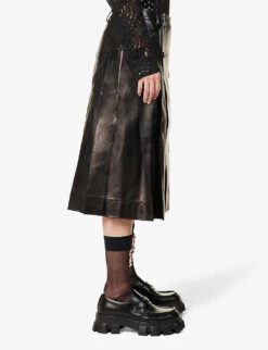 Simone Rocha Pleated Mid-rise Leather Kilt -AllSain Clothing Shop R04180778 BLACK ALT02