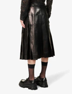 Simone Rocha Pleated Mid-rise Leather Kilt -AllSain Clothing Shop R04180778 BLACK ALT03
