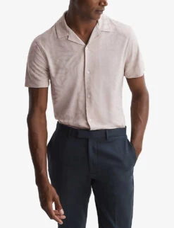 Reiss Basswood Floral-jacquard Knitted Shirt -AllSain Clothing Shop R04180970 STONE ALT02