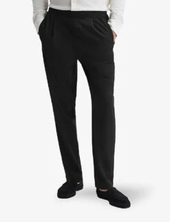 Reiss Hiroshio Tapered-leg Textured Stretch-woven Trousers -AllSain Clothing Shop R04180972 BLACK ALT02