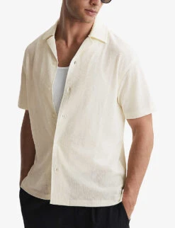 Reiss Darcy Textured Stretch-woven Shirt -AllSain Clothing Shop R04180984 ECRU ALT02