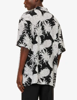 Valentino Pineapple-print Oversized-fit Silk Shirt -AllSain Clothing Shop R04181422 PINEAPPLEPRINTBLACK ALT03