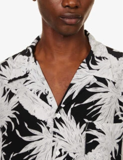 Valentino Pineapple-print Oversized-fit Silk Shirt -AllSain Clothing Shop R04181422 PINEAPPLEPRINTBLACK ALT04