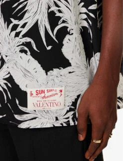 Valentino Pineapple-print Oversized-fit Silk Shirt -AllSain Clothing Shop R04181422 PINEAPPLEPRINTBLACK ALT05