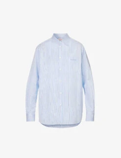 Valentino Brand-typography Striped-pattern Regular-fit Cotton-poplin Shirt
