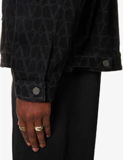 Valentino Dropped-shoulder Waist-adjuster Boxy-fit Denim Jacket -AllSain Clothing Shop R04181433 BLACK ALT04