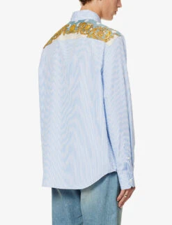 Versace Baroque-panel Striped Relaxed-fit Cotton-poplin Shirt 9 Versace Baroque-panel Striped Relaxed-fit Cotton-poplin Shirt -AllSain Clothing Shop R04181573 LIGHTBLUEIVORY ALT03