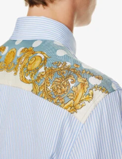 Versace Baroque-panel Striped Relaxed-fit Cotton-poplin Shirt 10 Versace Baroque-panel Striped Relaxed-fit Cotton-poplin Shirt -AllSain Clothing Shop R04181573 LIGHTBLUEIVORY ALT04