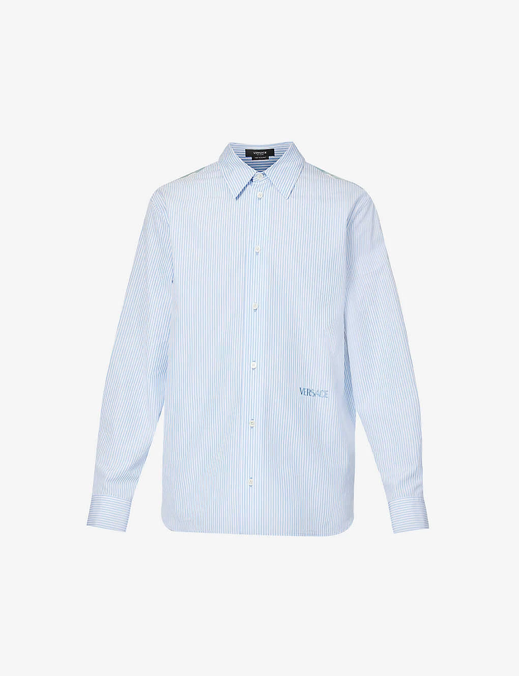 Versace Baroque-panel Striped Relaxed-fit Cotton-poplin Shirt 1 Versace Baroque-panel Striped Relaxed-fit Cotton-poplin Shirt