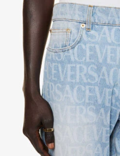Versace Brand-print Straight-leg Regular-fit Jeans 10 Versace Brand-print Straight-leg Regular-fit Jeans -AllSain Clothing Shop R04181576 AZZURO ALT04