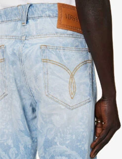 Versace Brand-print Straight-leg Regular-fit Jeans 11 Versace Brand-print Straight-leg Regular-fit Jeans -AllSain Clothing Shop R04181576 AZZURO ALT05