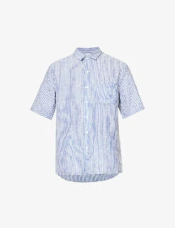 Sunspel Striped Short-sleeved Regular-fit Linen Shirt