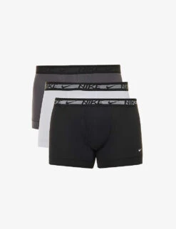 Nike Pack Of Three Logo-waistband Stretch Recycled-polyester Trunks
