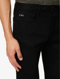 Emporio Armani Brand-patch Low-rise Slim-fit Stretch-cotton-blend Denim Jeans -AllSain Clothing Shop R04184739 DENIMNERO ALT04