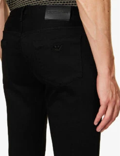 Emporio Armani Brand-patch Low-rise Slim-fit Stretch-cotton-blend Denim Jeans -AllSain Clothing Shop R04184739 DENIMNERO ALT05