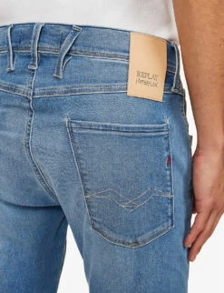 Replay Anbass Hyperflex Tapered-leg Slim-fit Stretch-denim Jeans -AllSain Clothing Shop R04186399 MEDIUMBLUE ALT05
