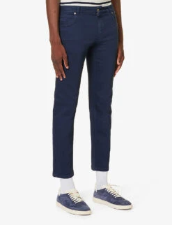 ELEVENTY Branded-hardware Regular-fit Tapered-leg Stretch-cotton Trousers -AllSain Clothing Shop R04187294 NAVY ALT02