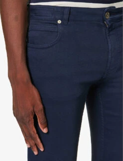 ELEVENTY Branded-hardware Regular-fit Tapered-leg Stretch-cotton Trousers -AllSain Clothing Shop R04187294 NAVY ALT04