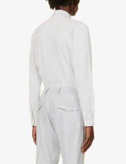 ELEVENTY Spread-collar Curved-hem Cotton Shirt -AllSain Clothing Shop R04187302 GREY ALT03