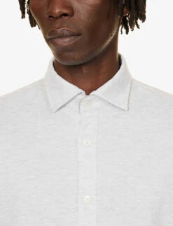 ELEVENTY Spread-collar Curved-hem Cotton Shirt -AllSain Clothing Shop R04187302 GREY ALT04