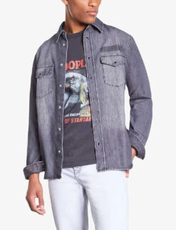 THE KOOPLES Regular-fit Long-sleeve Denim Shirt -AllSain Clothing Shop R04187723 LIGHTGREYMELWHITE ALT02