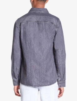 THE KOOPLES Regular-fit Long-sleeve Denim Shirt -AllSain Clothing Shop R04187723 LIGHTGREYMELWHITE ALT03