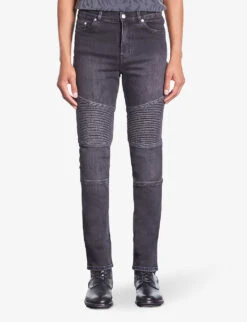 THE KOOPLES Slim-fit Jacron-embossed Stretch-denim Jeans -AllSain Clothing Shop R04187755 BLACKWASHED ALT02