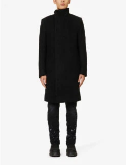 Stand-collar Regular-fit Cashmere Coat -AllSain Clothing Shop R04187915 BLACK ALT02