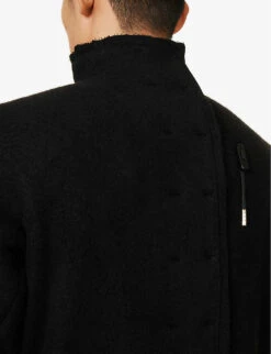 Stand-collar Regular-fit Cashmere Coat -AllSain Clothing Shop R04187915 BLACK ALT04