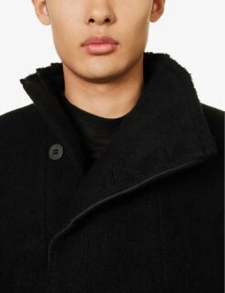 Stand-collar Regular-fit Cashmere Coat -AllSain Clothing Shop R04187915 BLACK ALT05