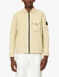 Stone Island Logo-badge Relaxed-fit Stretch-cotton Overshirt -AllSain Clothing Shop R04188756 NATURALBEIGE ALT02