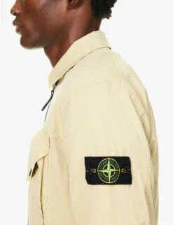 Stone Island Logo-badge Relaxed-fit Stretch-cotton Overshirt -AllSain Clothing Shop R04188756 NATURALBEIGE ALT04