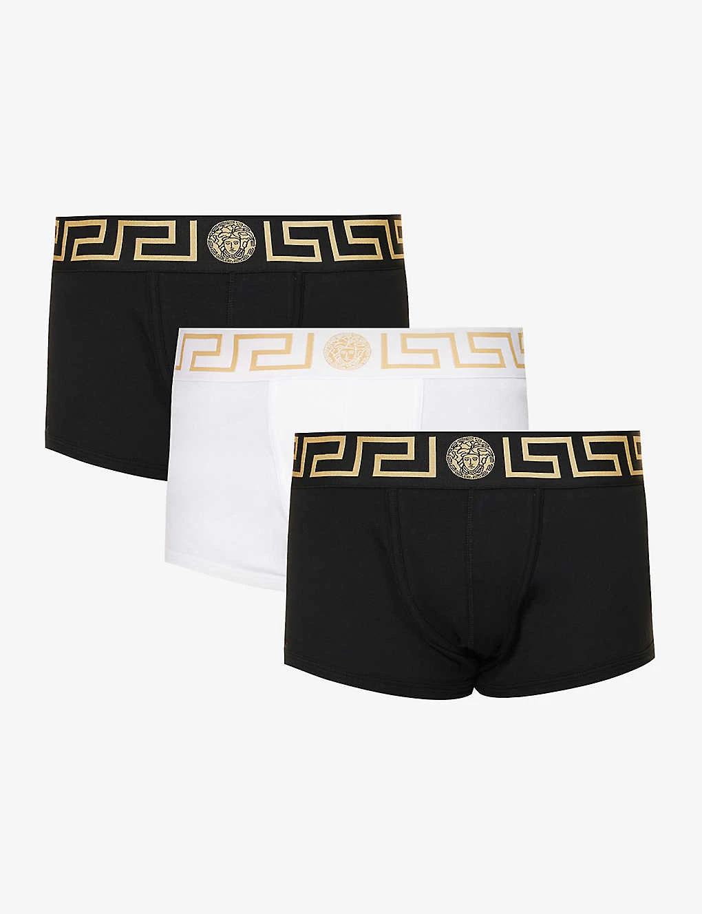 Versace Pack Of Two Logo-waistband Low-rise Stretch-cotton Trunks 1 Versace Pack Of Two Logo-waistband Low-rise Stretch-cotton Trunks