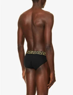 Versace Pack Of Three Logo-waistband Low-rise Stretch-cotton Briefs -AllSain Clothing Shop R04188852 BLACKBLUEWHITE ALT02